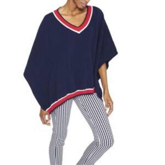 J. McLaughlin Sweaters - J.McLaughlin Coastal Poncho Knit Cotton Sweater| Preppy Navy Cape Pullove Size